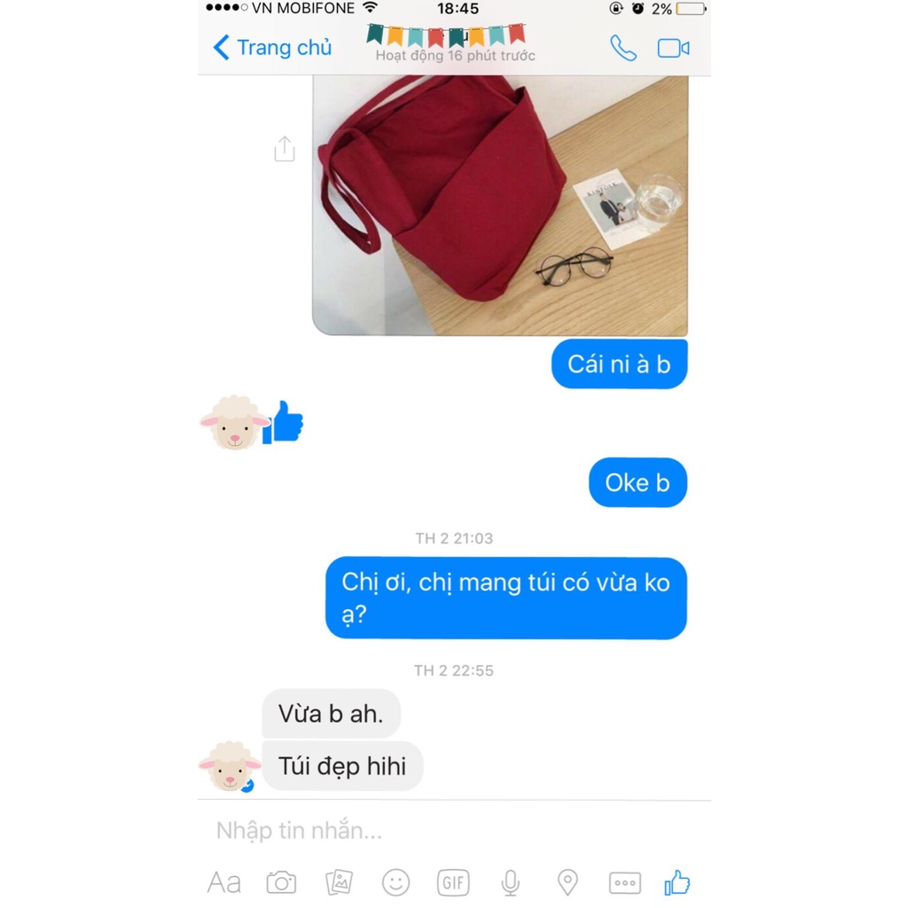 Túi Tote Túi Vải Nữ Canvas đeo vai Trơn đơn giản trẻ trung kèm 2 ngăn phụ