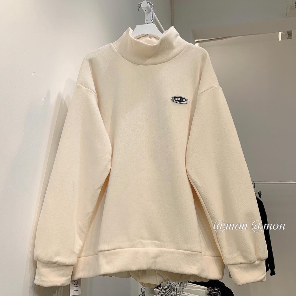 210713 Áo sweater cổ 3 phân nỉ tăm lót nhung dày ấm, áo nỉ nữ cổ cao ulzzang