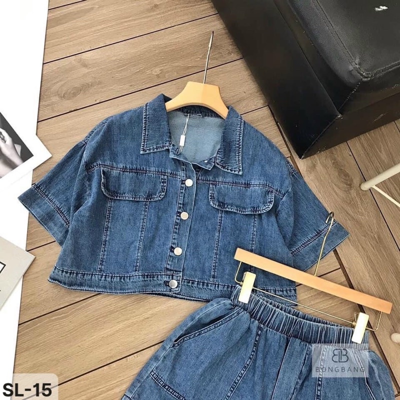 ❤️FREESHIP❤️ Bộ Jean Áo Cộc Quần Shorts bộ bò croptop siêu xinh #028 _hàng sẵn( ảnh thật cuối)