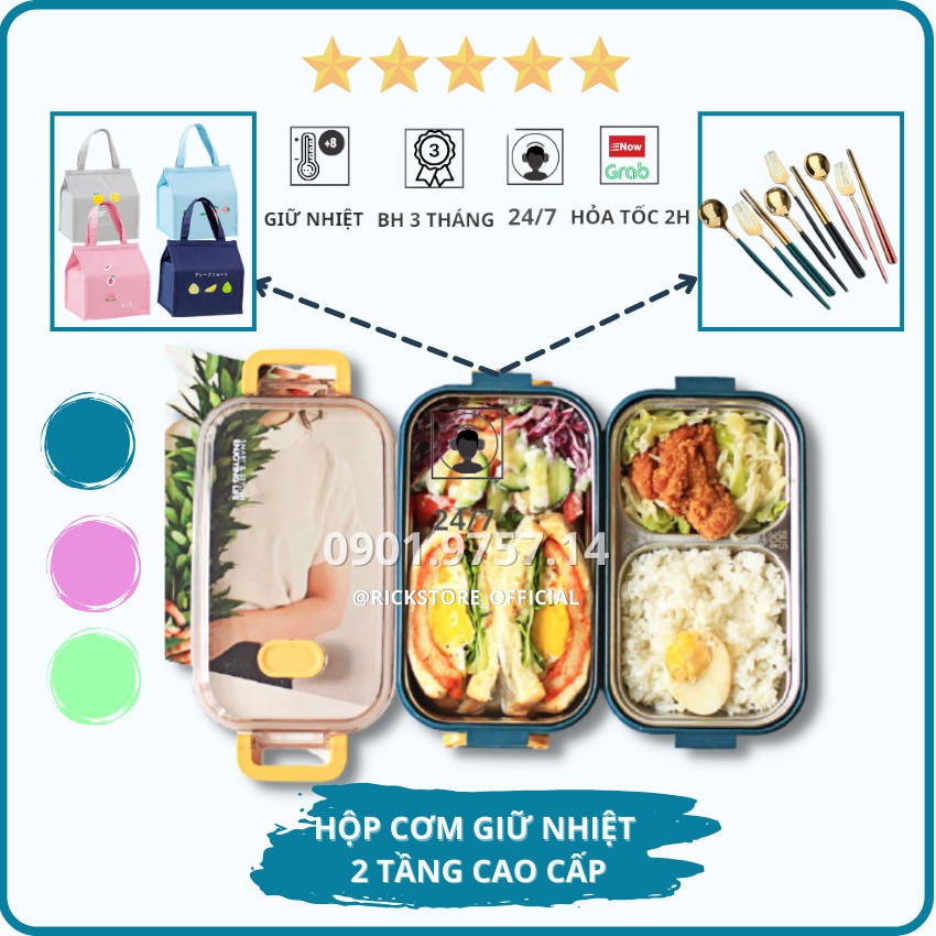Hộp Đựng Cơm Giữ Nhiệt, Hộp Cơm 2 Tầng Inox Cao Cấp Tiện Lợi - Rick Store