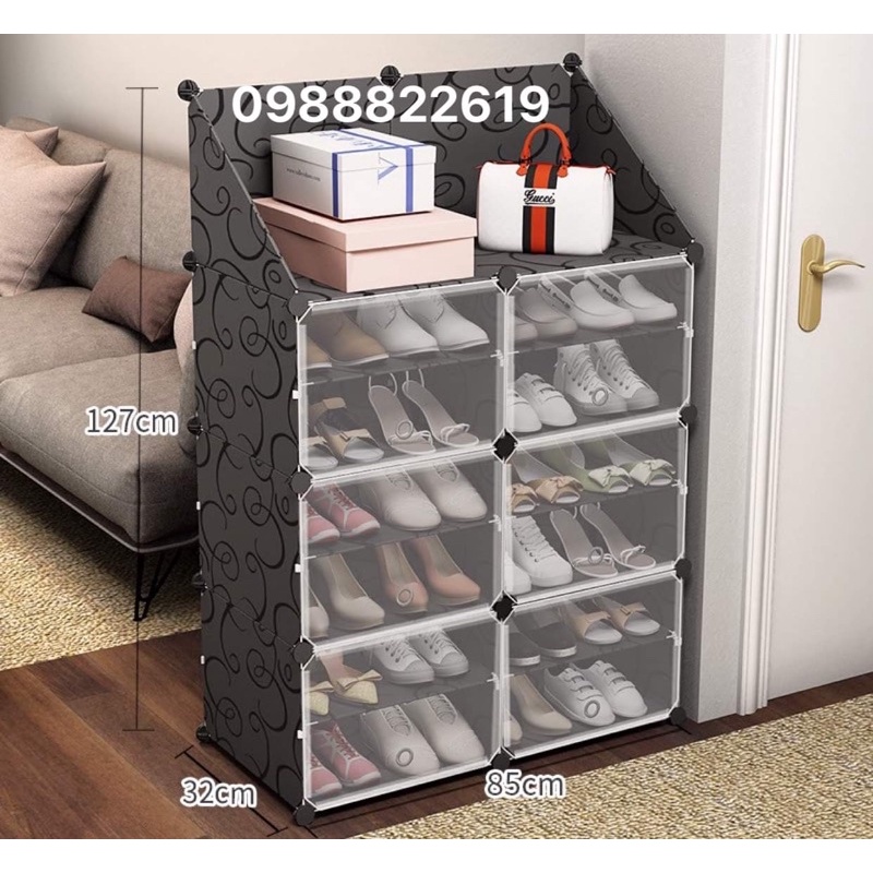 Kệ Tủ nhựa để giầy dép kiểu mới 6 ô 12 ngăn kèm 2 kệ góc để đồ. Để 24 đôi