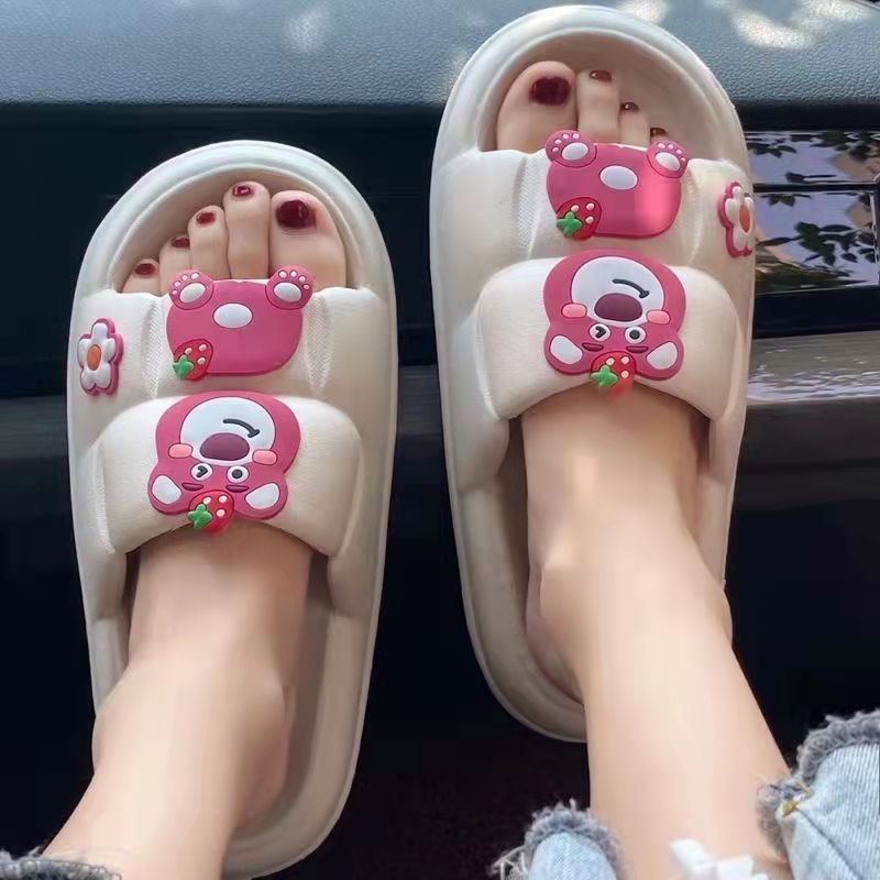 Dép quai ngang nữ đế bánh mì cực êm, thiết kế xinh xắn đính hình mèo và gấu cute