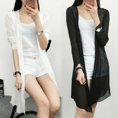 Áo khoác voan Cardigan mỏng dáng dài thiết kế mới 2019 thanh lịch cho nữ | BigBuy360 - bigbuy360.vn