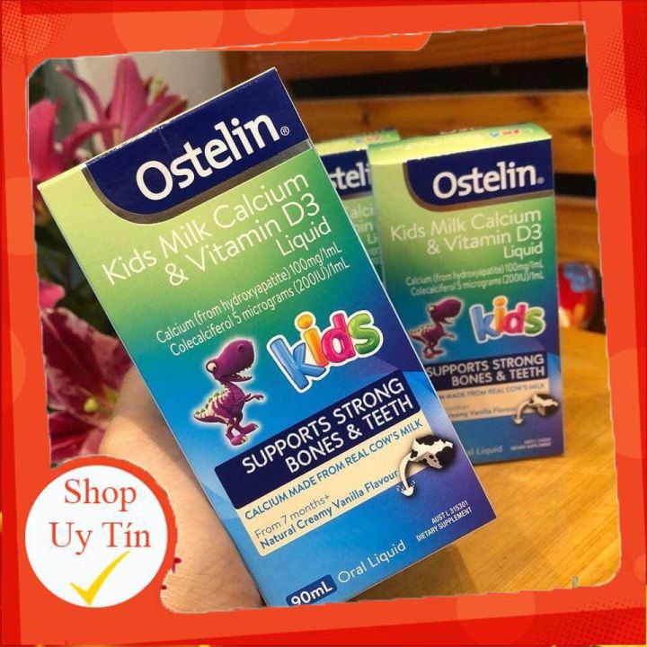 Canxi nước khủng long phát triển xương, răng cho bé từ 7 tháng Ostelin Kids Milk Calcium & D3, Úc