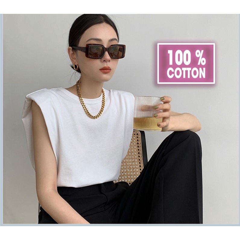 Áo thun tay hến độn đệm vai nữ đen trắng , áo phông kiểu hàn quốc sang chảnh hot trend 100% cotton mềm mịn