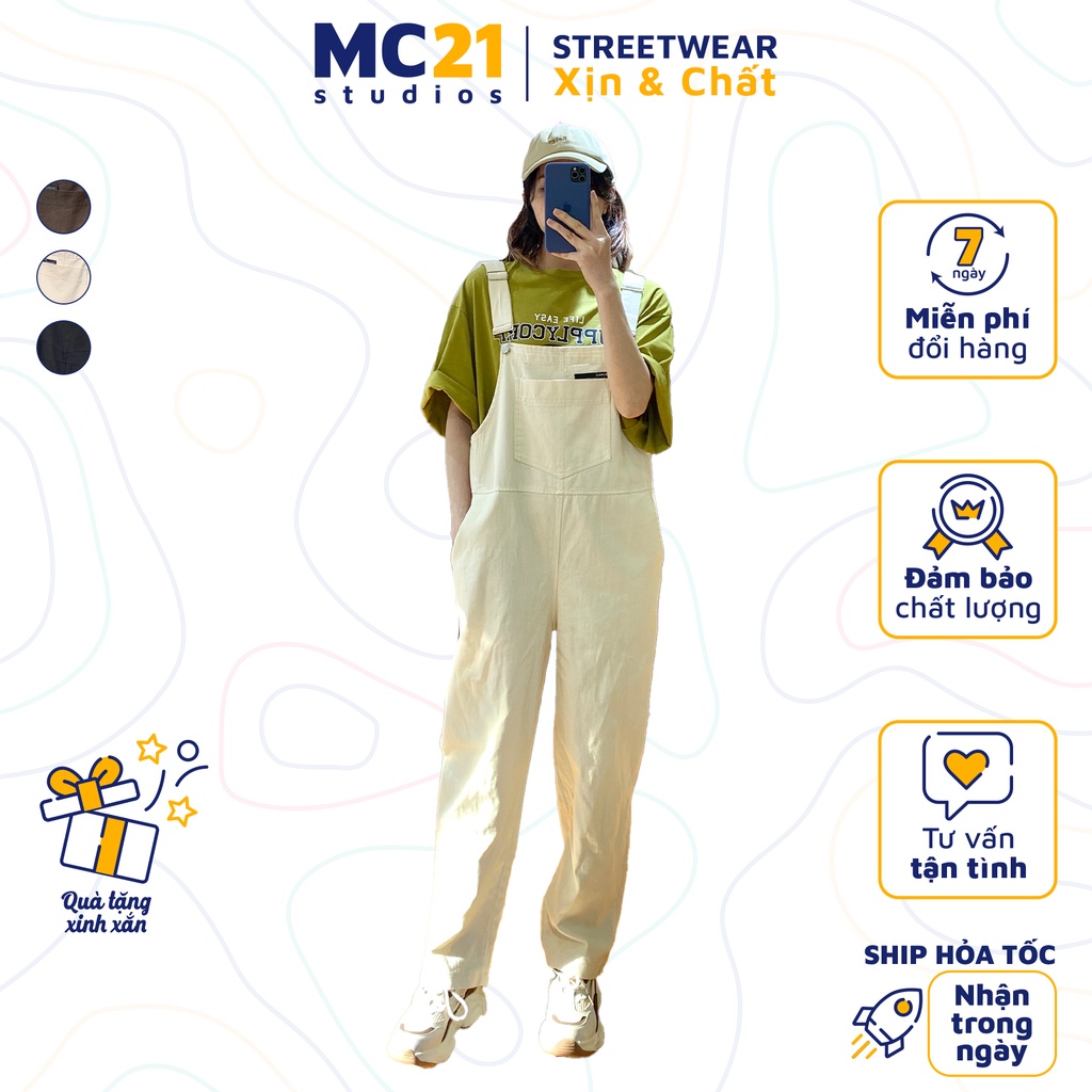 Quần yếm kaki MC21.STUDIOS oversize Unisex nam nữ form rộng Ulzzang Streetwear Hàn Quốc chất xịn dày dặn Q3202