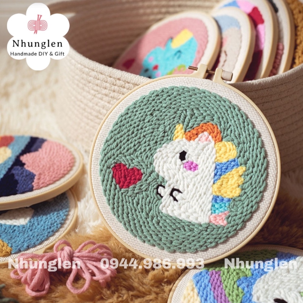 DIY Bộ Thêu Len Xù Chủ Đề Kỳ Lân Sắc Màu- Punch Needle Decor - Qùa Tặng Handmade Ý Nghĩa