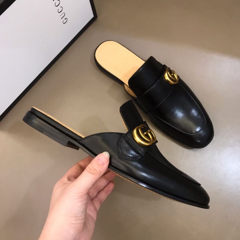 Giày lười da thật cho nam mũi tròn cực êm logo GG Gucci GC