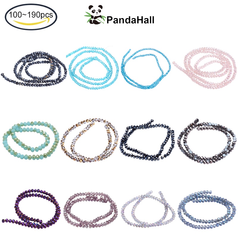 Pandahall Set 100~195 Chuỗi Hạt Thủy Tinh Mạ Điện AB Mặt Dây Màu Tím Ngọc Lam Trung Bình