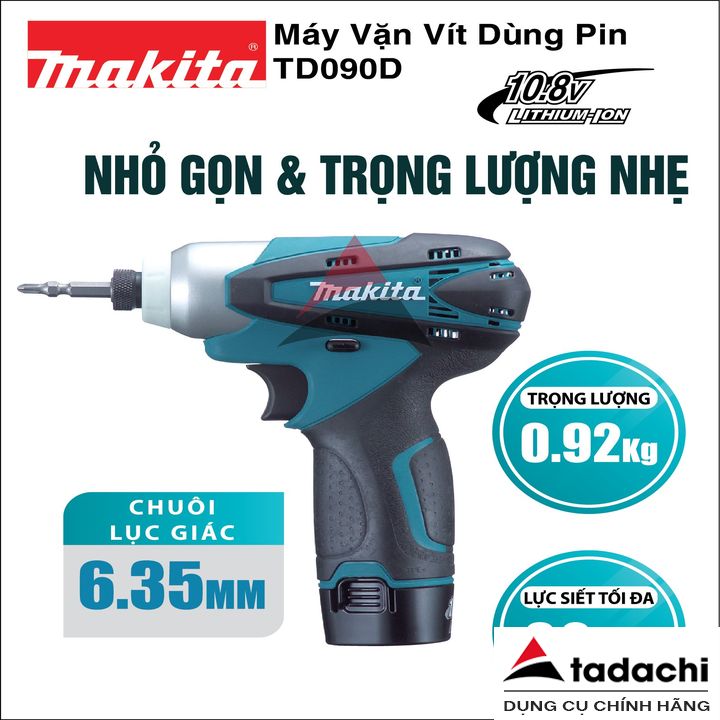 Máy vặn vít 90N.m dùng pin 10.8V Makita TD090DZ (không pin sạc) | Tadachi