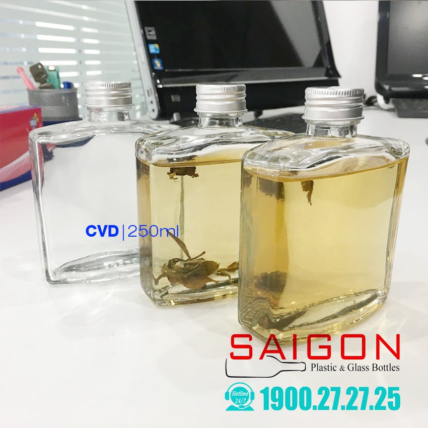 Chai Thủy Tinh Vuông Dẹp 200ml , 250ml Nắp Nhôm