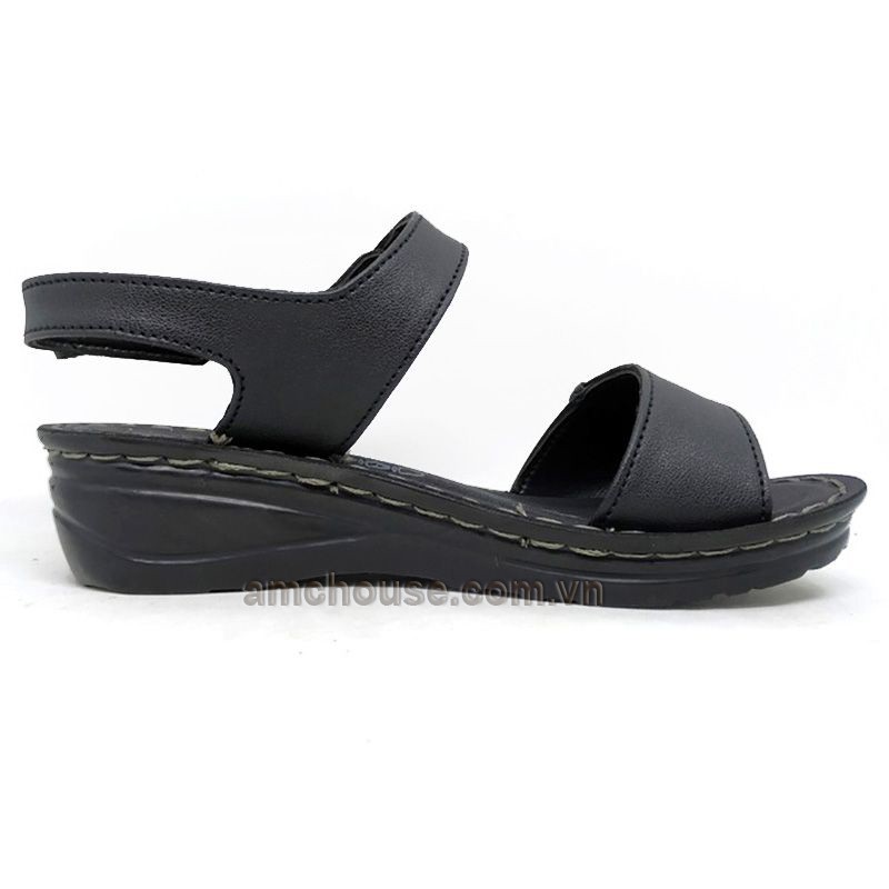 Giày sandal nữ trung niên Thái Lan quai ngang đế 5cm Overtime - L10-12 ĐEN