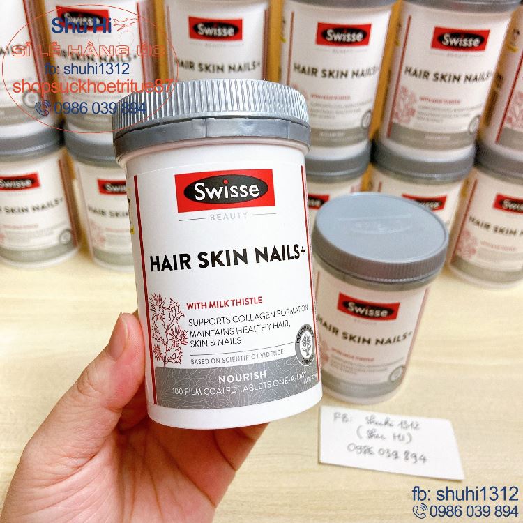 Viên uống đẹp da móng tóc swisse hair skin nails úc lọ 60 viên, 100 viên, 180 viên, hỗ trợ giảm rụng tóc, mọc tóc nhanh