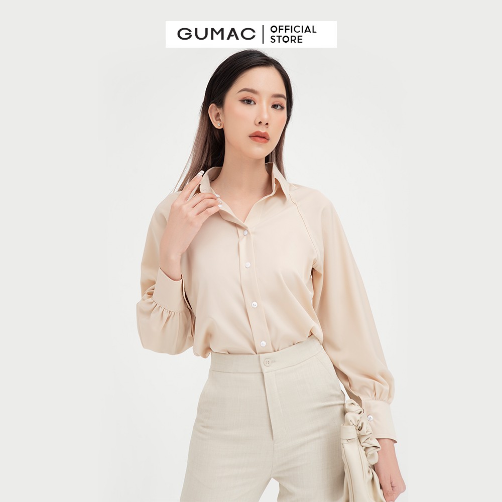 [Mã MABR07062 giảm 8% tối đa 50K đơn từ 249K] Áo sơ mi nữ tay raglan GUMAC đồ công sở thanh lịch AB413