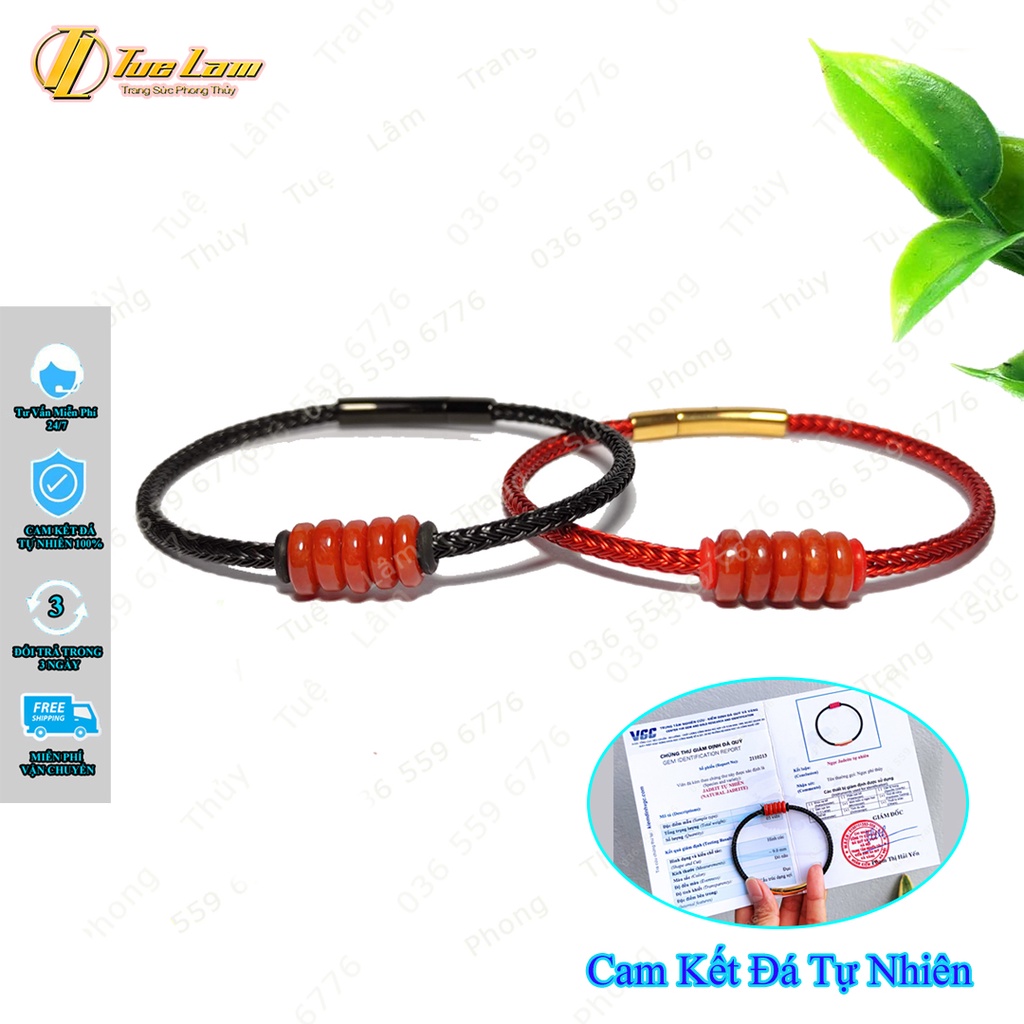 Vòng tay ngũ điếu tài lộc màu đỏ mix dây cáp bền đẹp - Tuệ Lâm