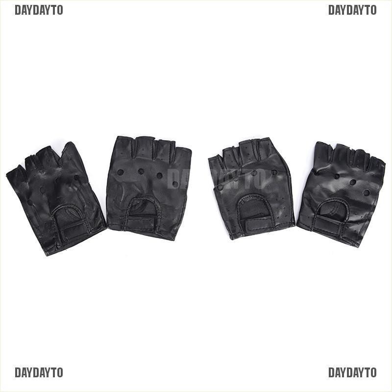 Găng Tay Da PU Không Ngón Màu Đen Dùng Lái Xe Mô Tô Cho Nam Và Nữ