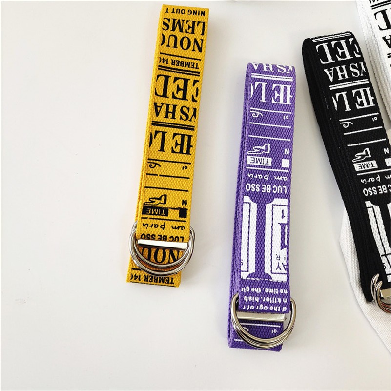 Thắt Lưng Vải Canvas Phối Da Bản Rộng Có Khóa Cài Họa Tiết Graffiti Phong Cách Nhật Hàn