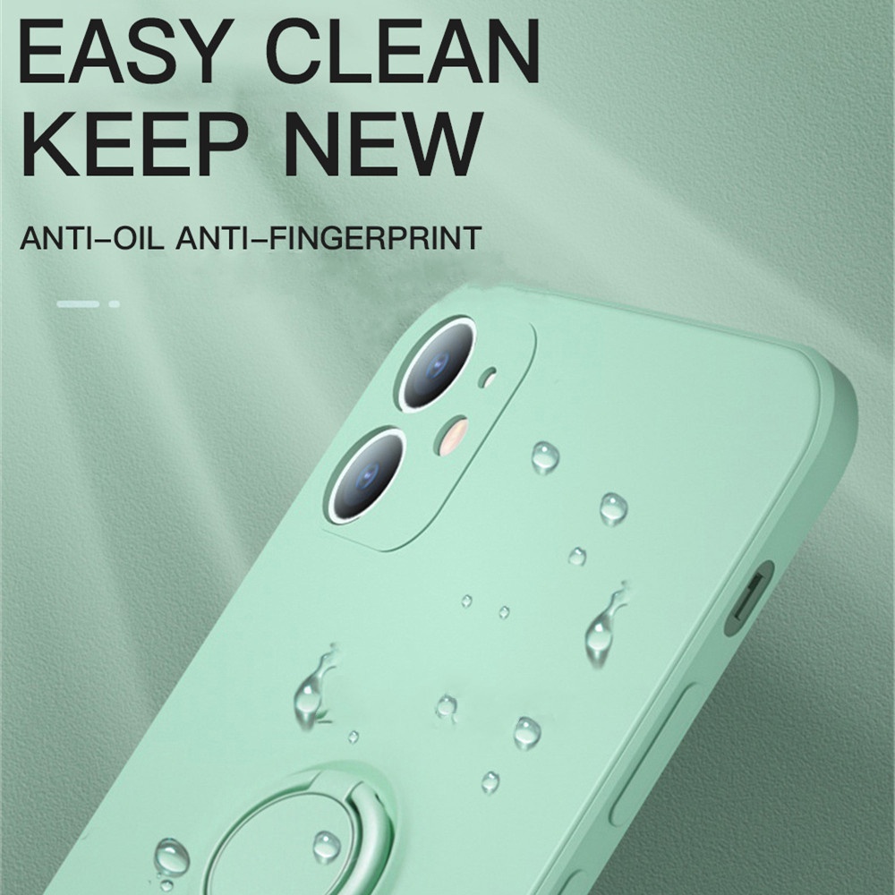 Ốp Điện Thoại Silicon Dẻo Hình Vuông Siêu Mỏng Kèm Giá Đỡ Nhẫn Từ Tính Cho iPhone 14 12 11 Pro Max