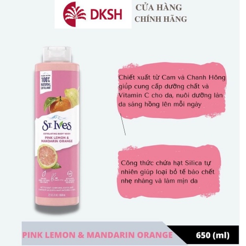 [Chính Hãng ] Sữa Tắm St.Ives Tẩy Tế Bào Chết Chanh Hồng &amp; Quýt, Bơ Yến Mạch, Muối Biển,, Hoa Hồng &amp; Lô Hội 650