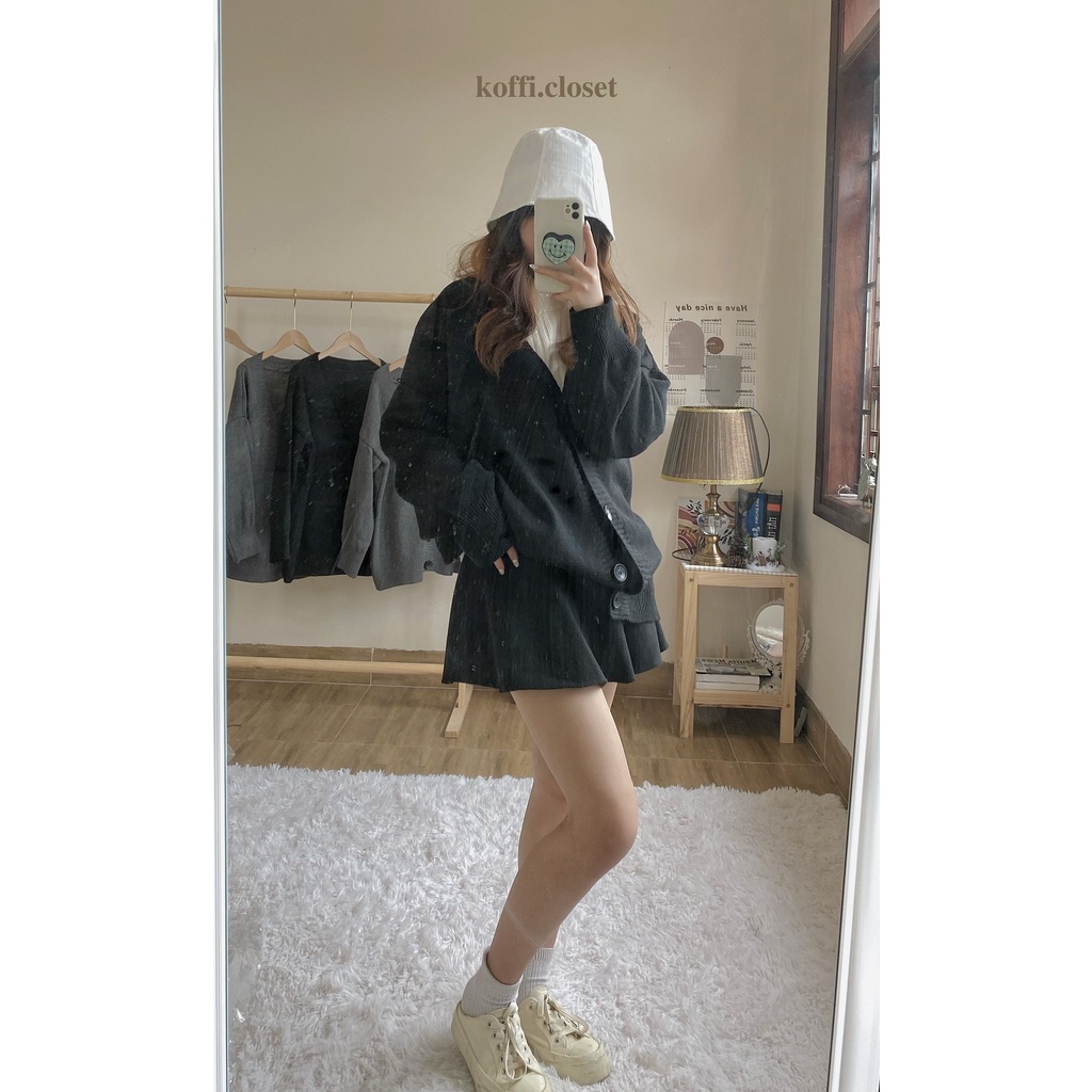 Áo khoác len cardigan màu xám/đen basic freesize dày dặn ấm áp