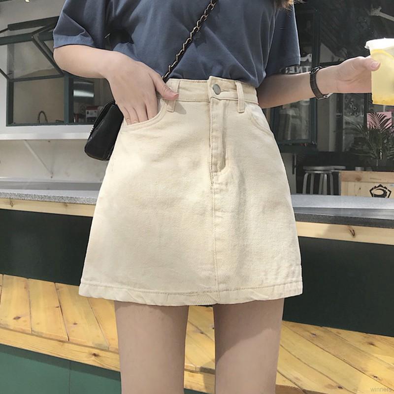 Chân Váy Denim Chữ A Lưng Cao Màu Trơn Thời Trang Cho Nữ | BigBuy360 - bigbuy360.vn