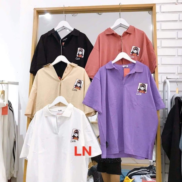 Áo thun polo cổ bẻ logo cô bé cậu bé