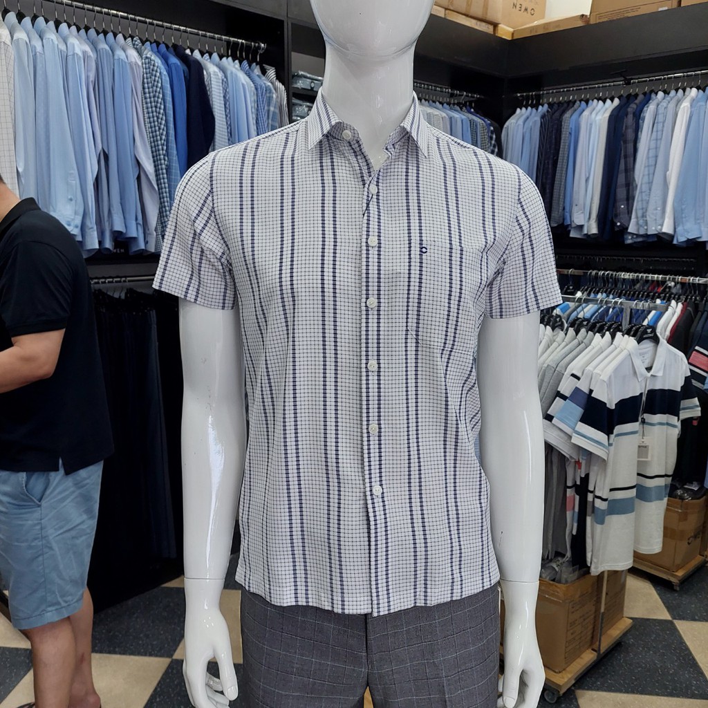 Áo Sơ Mi Nam Ngắn Tay Owen BA20643NT Somi Cộc Tay Công Sở Cao Cấp Màu Trắng Kẻ Sọc Xanh Chất Cafe Dáng Body Fit Tà Bằng | BigBuy360 - bigbuy360.vn