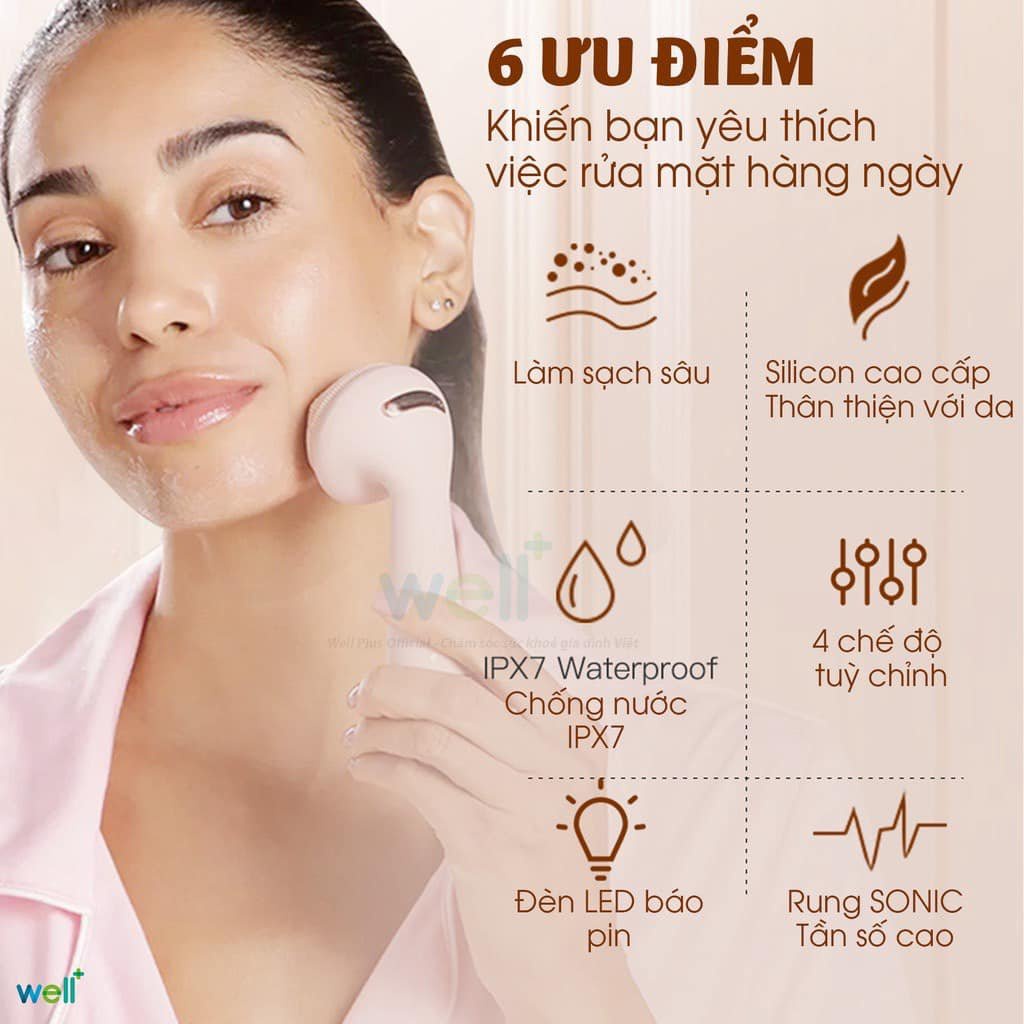 Máy rửa mặt xoay 4 chế độ  US UK newseason thiết kế mạ vàng làm sạch massage tẩy tế bào chết cho da