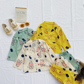 Bộ quần áo ngủ pyjama dài tay họa tiết bò sữa đáng yêu dành cho bé BONSTORE quần áo trẻ em mềm mại thoáng mát BR21031