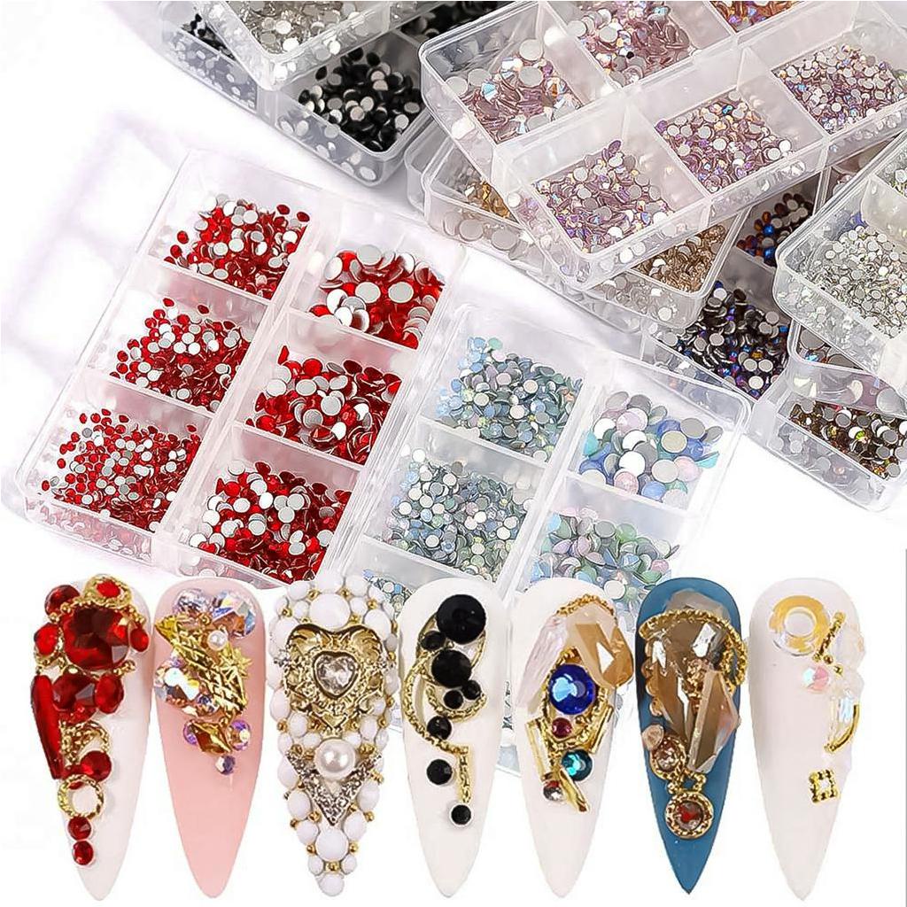 Hộp 6 Ngăn Đựng Đá Lấp Lánh Trang Trí Móng Tay Nghệ Thuật Lưng