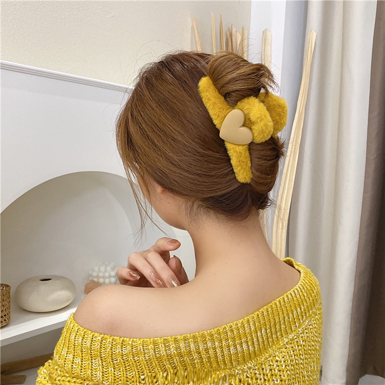 Kẹp tóc phủ lông cỡ lớn thời trang thu đông phong cách Hàn Quốc cho nữ