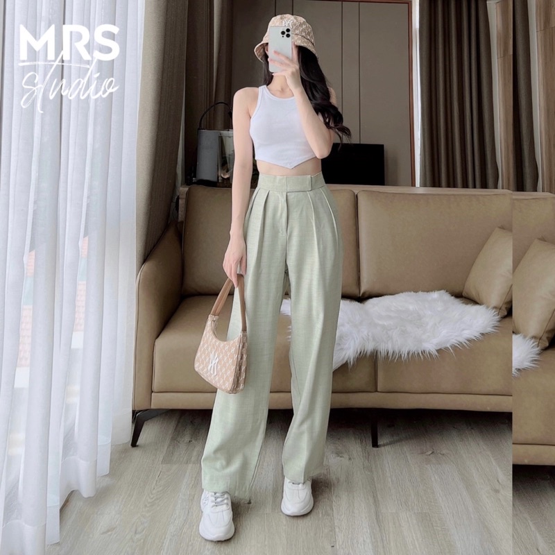 Quần tây ống rộng nữ cạp dán vải xước lưng chun MRQ005GX