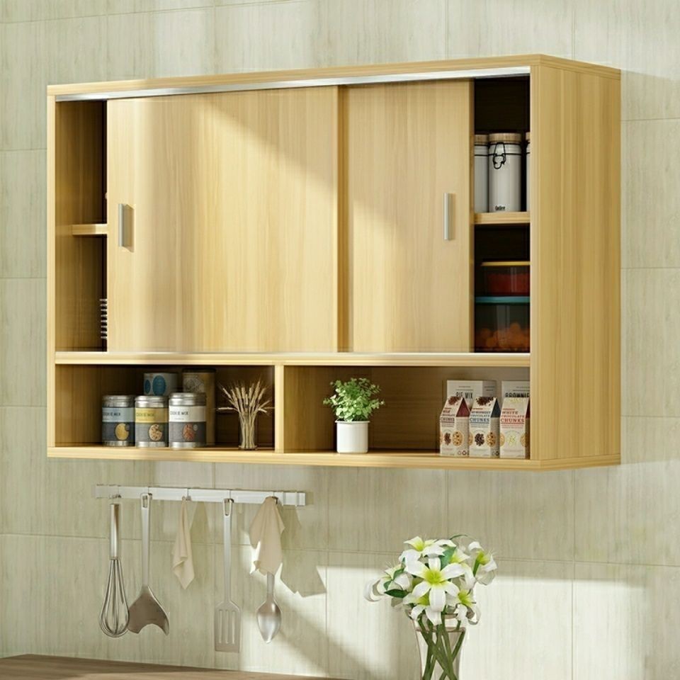 Tủ lưu trữ tường bếp treo ban công gỗ rắn nhỏ nhà tùy chỉnh cửa trượt | BigBuy360 - bigbuy360.vn