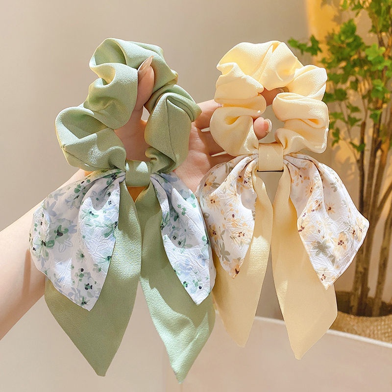Dây Cột Tóc Thắt Nơ In Họa Tiết Hoa Dành Cho Nữ