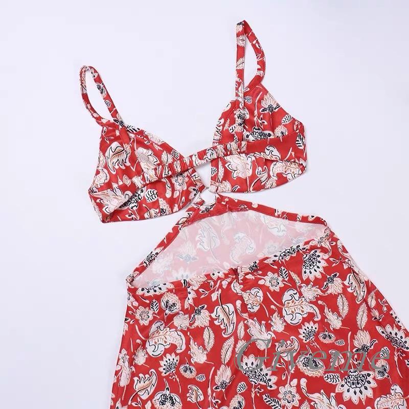 Đầm Dài Hai Dây Hở Lưng Họa Tiết Hoa Phong Cách Đơn Giản Dành Cho Nữ