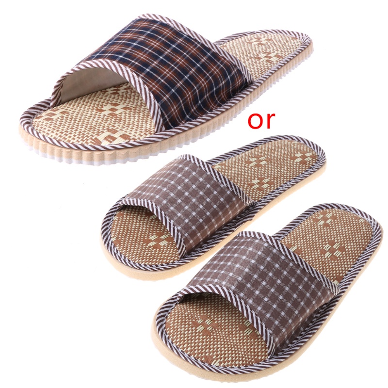 Youyo Dép Đi Trong Nhà Hở Ngón Vải Lanh Họa Tiết Kẻ Sọc Dành Cho Nam Nữ