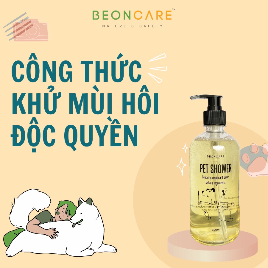 Sữa tắm Khử mùi Dưỡng lông Giảm rụng lông cho chó mèo Beoncare, an toàn cho chó mèo sơ sinh