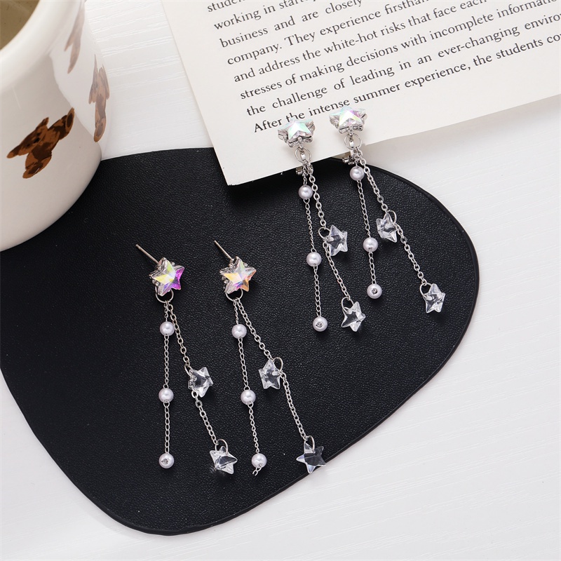 Khuyên tai kẹp không bấm lỗ chốt cố định K061 bằng hợp kim mạ bạc hình ngôi sao dáng dài Leous Accessories