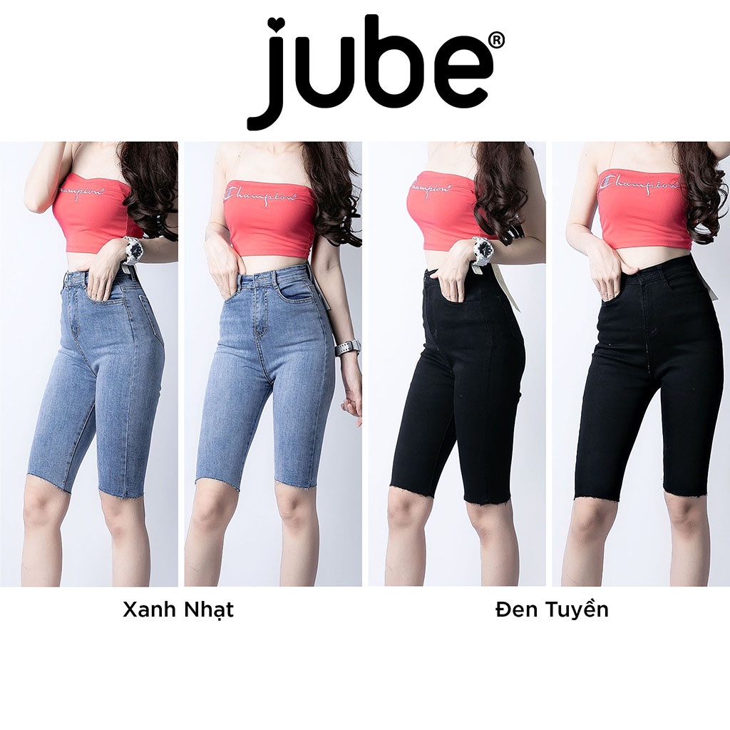 Quần Jean Ngố Nữ Lưng Cao JUBE Vol.70, Quần Lửng Nữ Skinny Trơn Cắt Gấu Vải Jean Co Giãn Hack Dáng, BST Signature Jeans