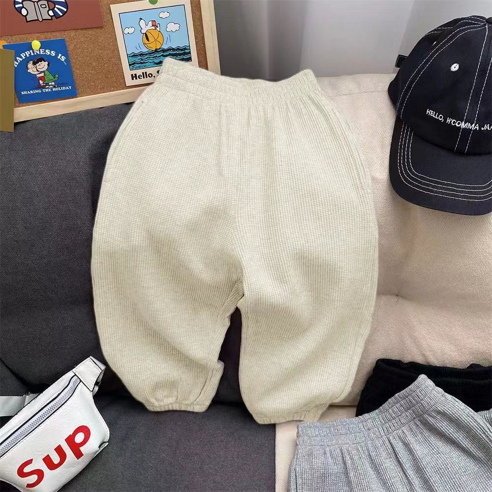 MNGRL Quần Jogger Vải Waffle Ống Rộng Thời Trang Hàn Quốc Cho Bé Trai Bé Gái