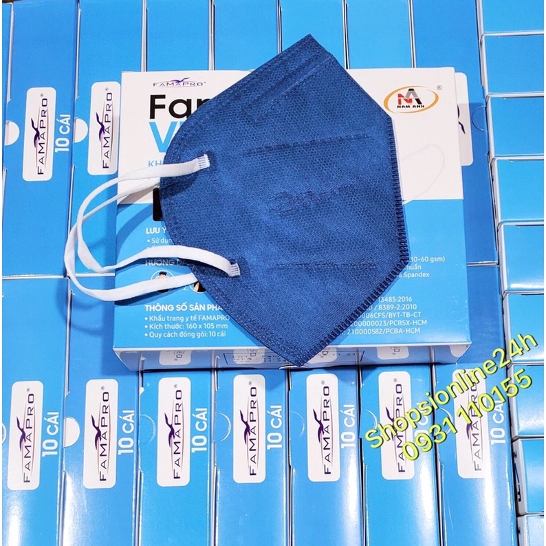 ✅ Khẩu Trang Y tế VN95 , N95 màu xanh navi chính hãng Famapro Nam Anh