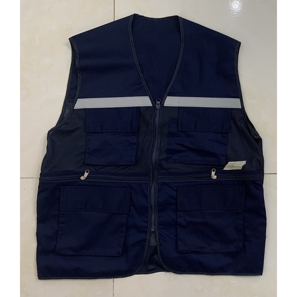 Áo gile túi hộp vải lưới màu vỏ gừng có phản quang hàng xuất khẩu