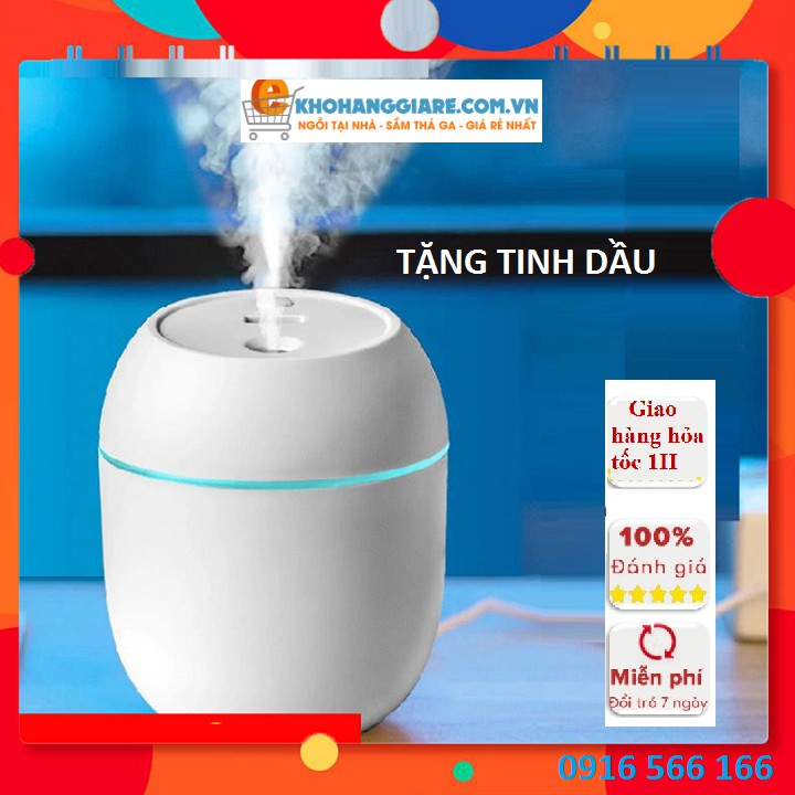 Máy xông hơi tinh dầu thơm phòng mini 220ml sử dụng công nghệ siêu âm phun sương tạo ẩm - Tặng tinh dầu