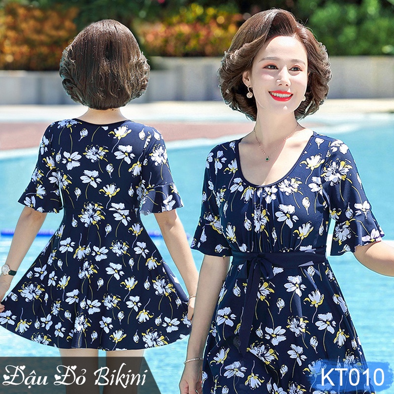 Bộ đồ bơi trung niên, áo bơi cho người có tuổi, dáng váy quần đùi rời kín đáo, thun bơi lạnh, dáng đẹp dễ mặc | KT010