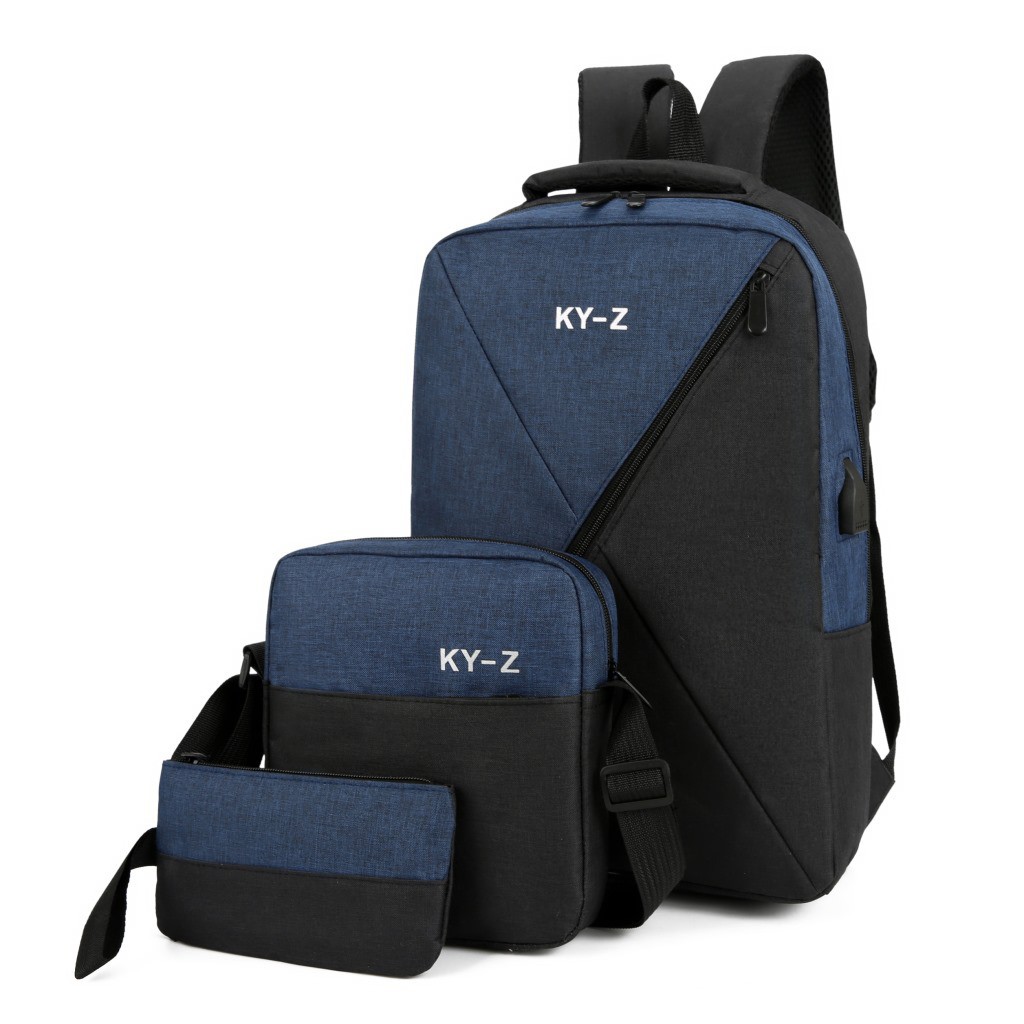 Set Balo – Túi đeo chéo – Ví nhỏ Unisex thiết kê đơn giản có chỗ cắm sạc USB tiện dụng