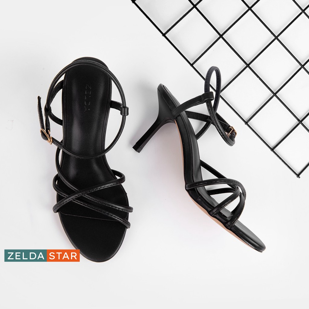 Giày Sandal Zelda Star mũi tròn gót cao 7cm dây chéo - SN006820