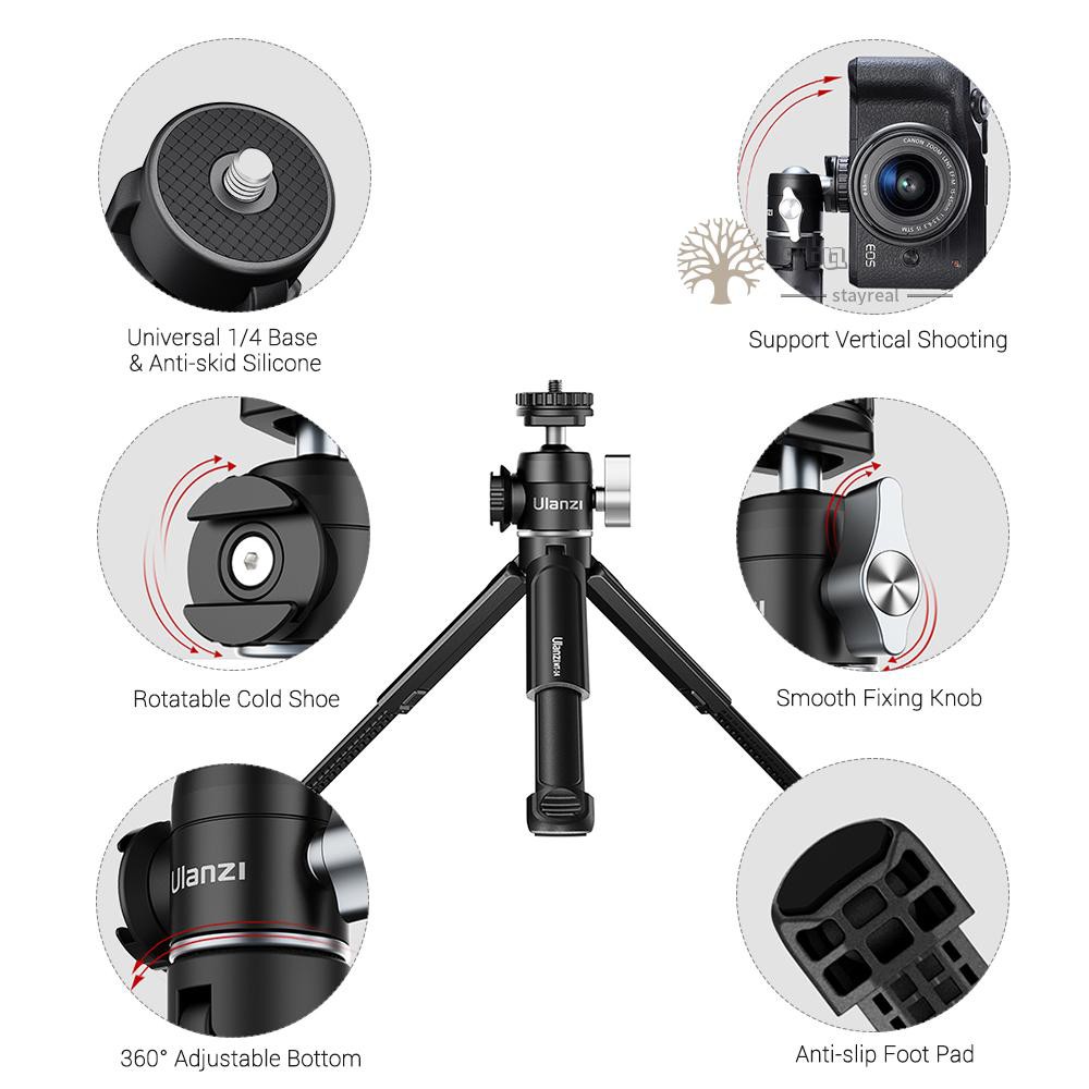 Ulanzi U-Vlog lite Extendable Dual Cold Shoe Ball Head Tripod for Phone Mirrorless Camera Vlog Compatible with