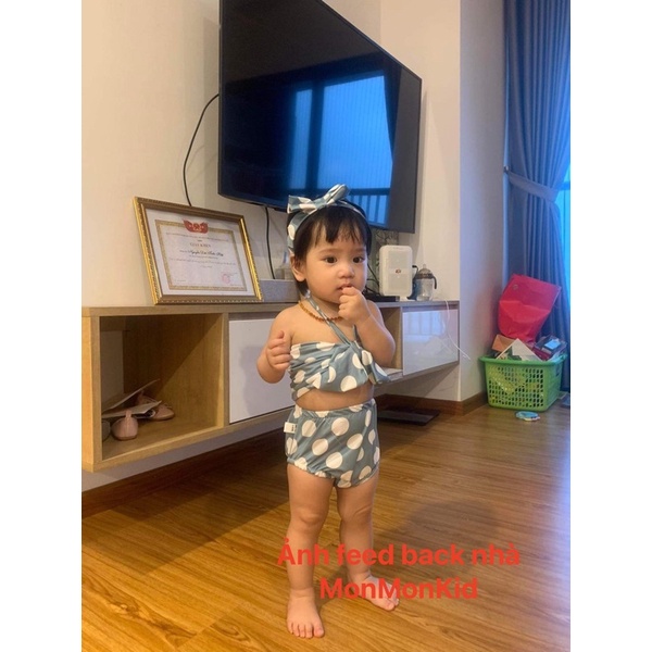 Bikini Cho Bé Monmonkid, đồ bơi cho bé 2 mảnh chấm bi cute  từ 8-20kg