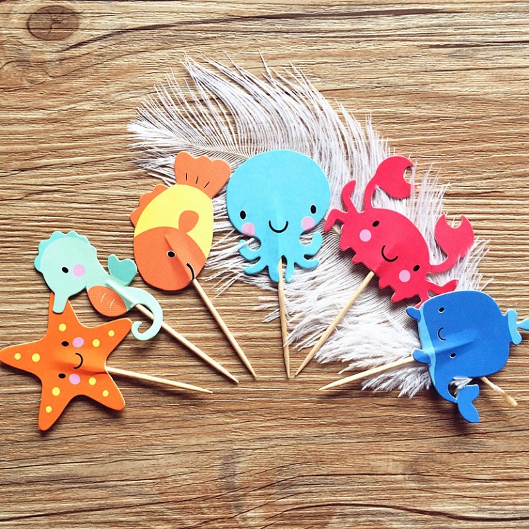 đồ trang trí bánh sinh nhật [FREESHIP❤️] sét cắm chủ đề biển tiên cá