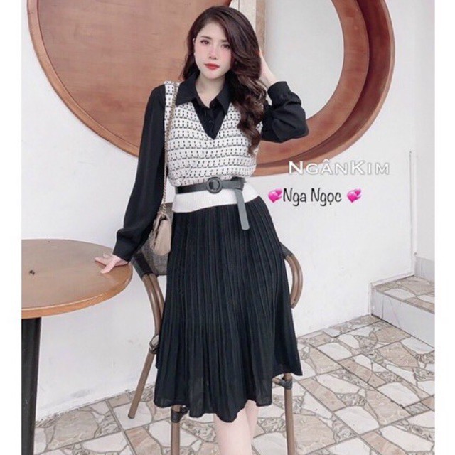 Sét váy sơ mi + gile len loại 1